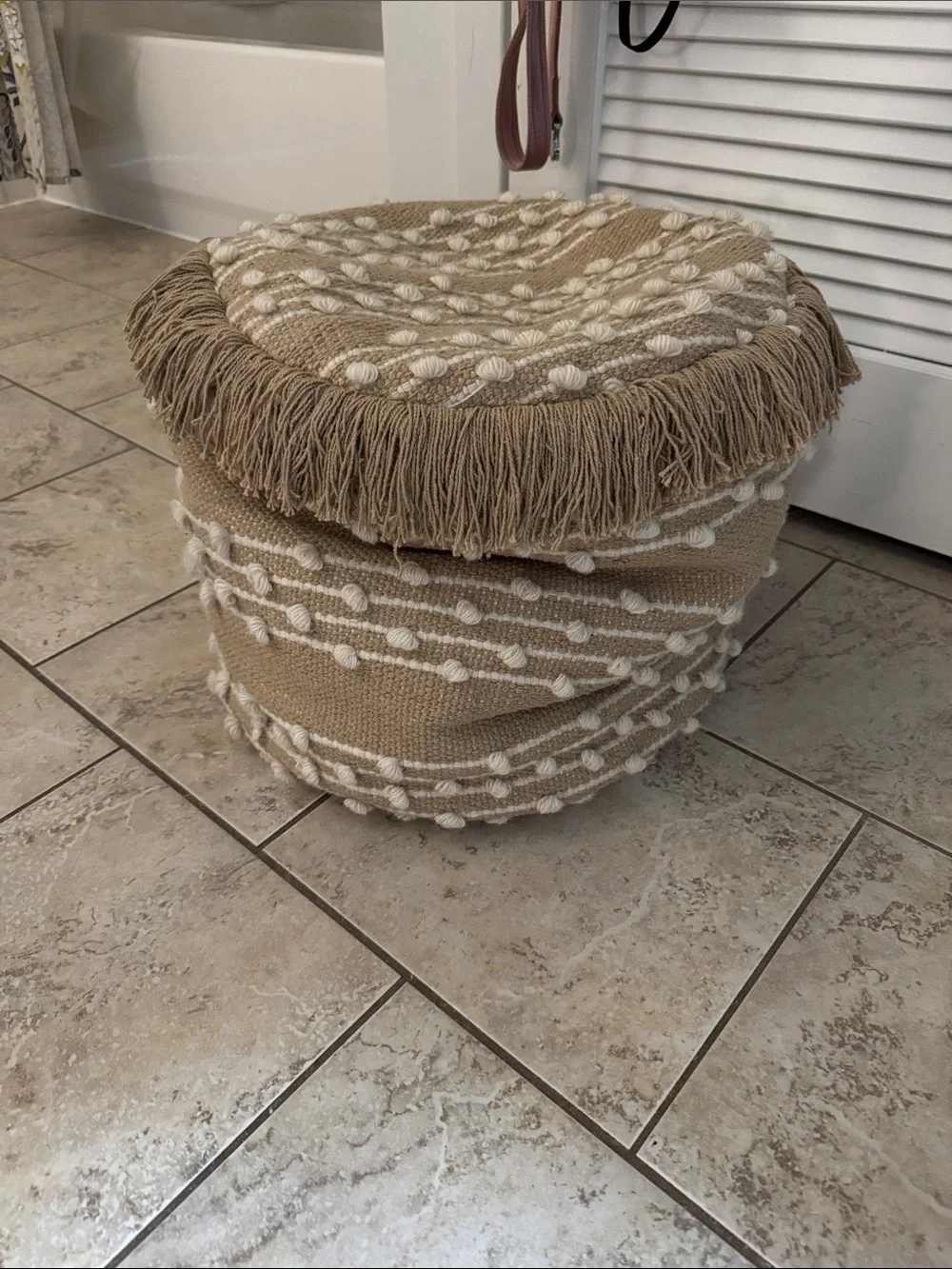 Round Boho Pom-Pom Fringe Bean Bag Pouf